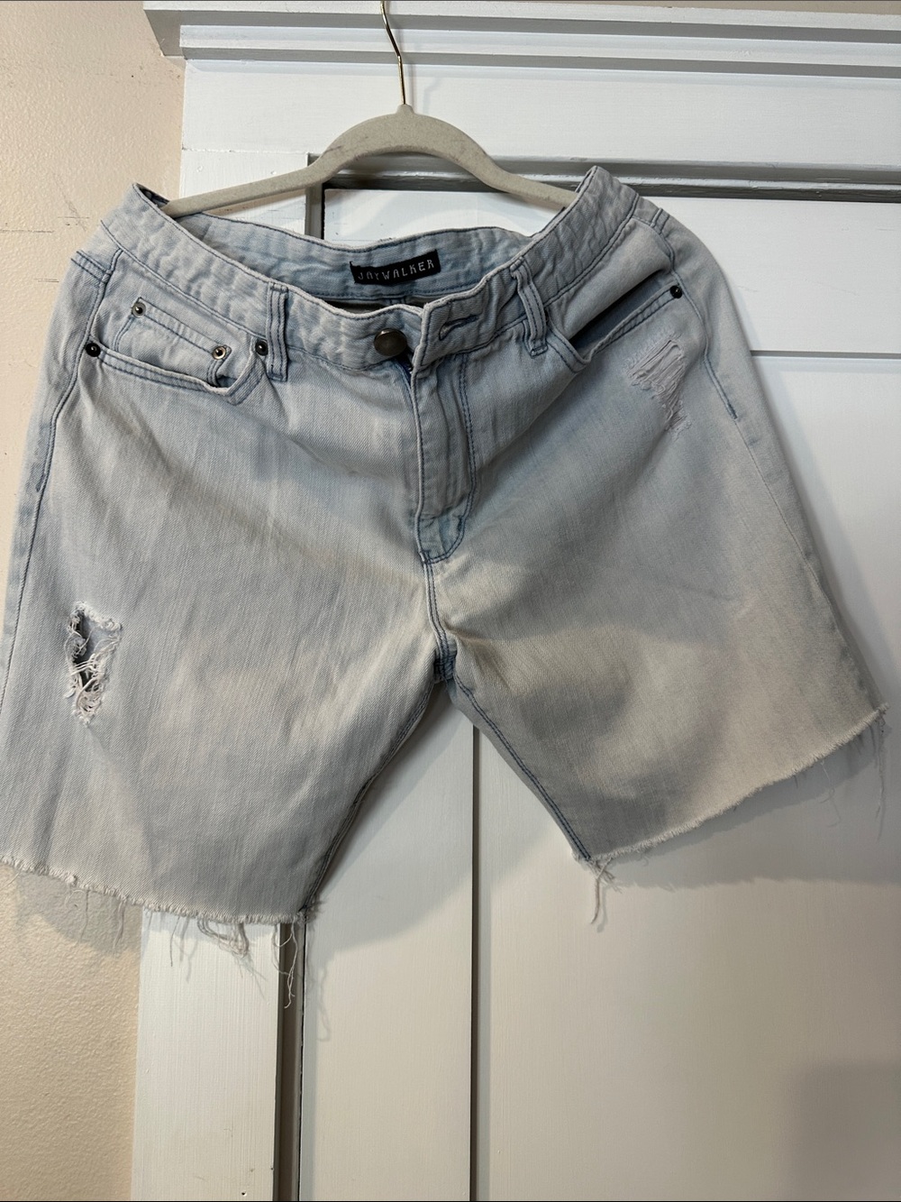 RYAN VALENZA Light Wash Distressed Denim Bermuda Shorts